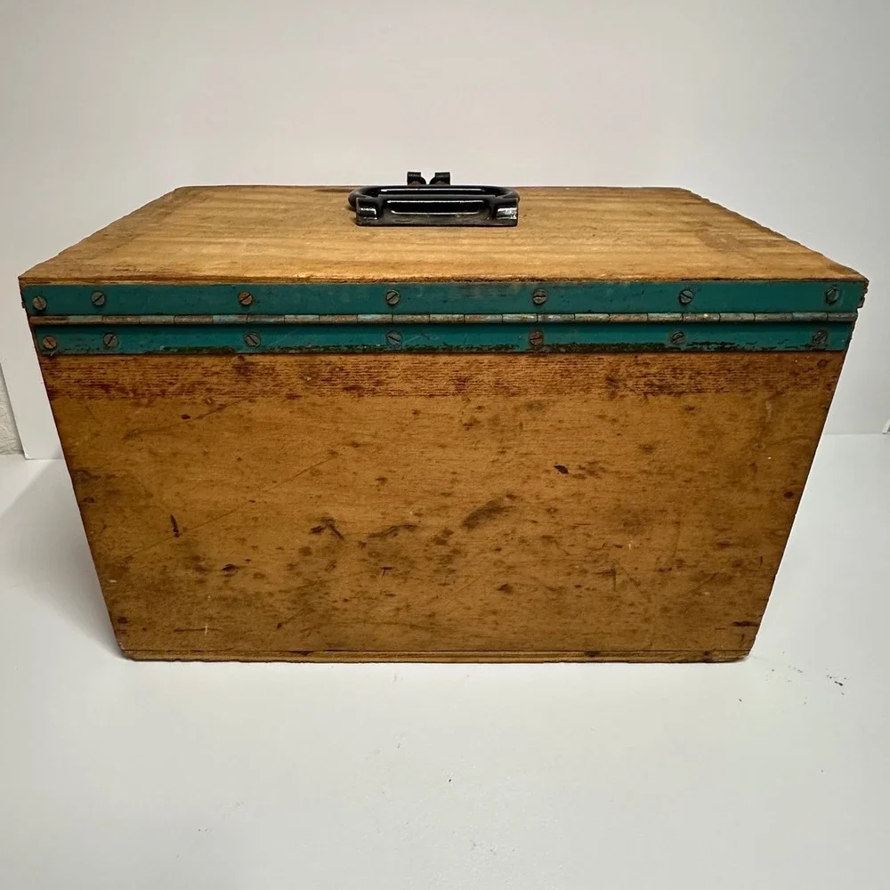 Vintage Small Wooden Military Footlocker Storage Chest Brown LT Engels Stencil
